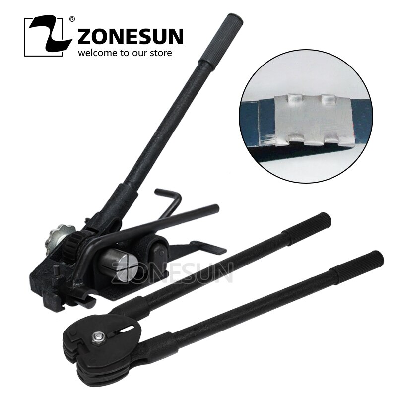 ZONESUN 20mm Manuelle Stahl Umreifung Maschine Handbuch Sealless Kombination Werkzeug Stahl Gürtel Verpackung Maschine für Stahl Riemen Streifenbildung