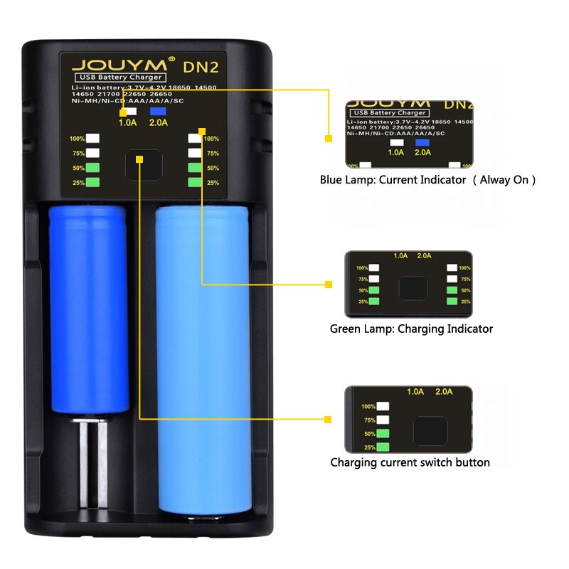 Battery Charger Voor 18650 3.7V 18350 18500 21700 20700B 10440 26650 1.2V Ni-Mh/Cd, een Aa Aaa Lithium Nimh Batterij Lii-PD4