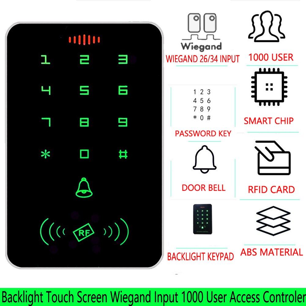 13.56Mhz RFID Access Keypad Door Lock Opener 1000 User Proximity Card Reader Backlight Access Redaer Wiegand Input