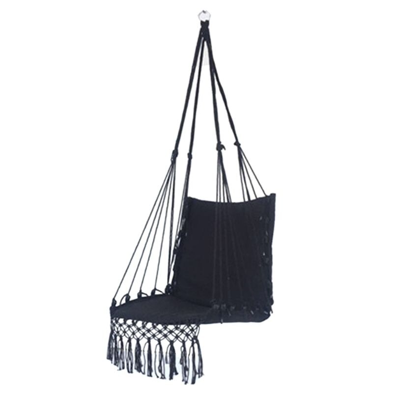 Krzesło wiszące makrama huśtawka wisząca lina bawełniana hamak krzesło obrotowe robić wewnątrz i użycie na zewnątrz: czarny