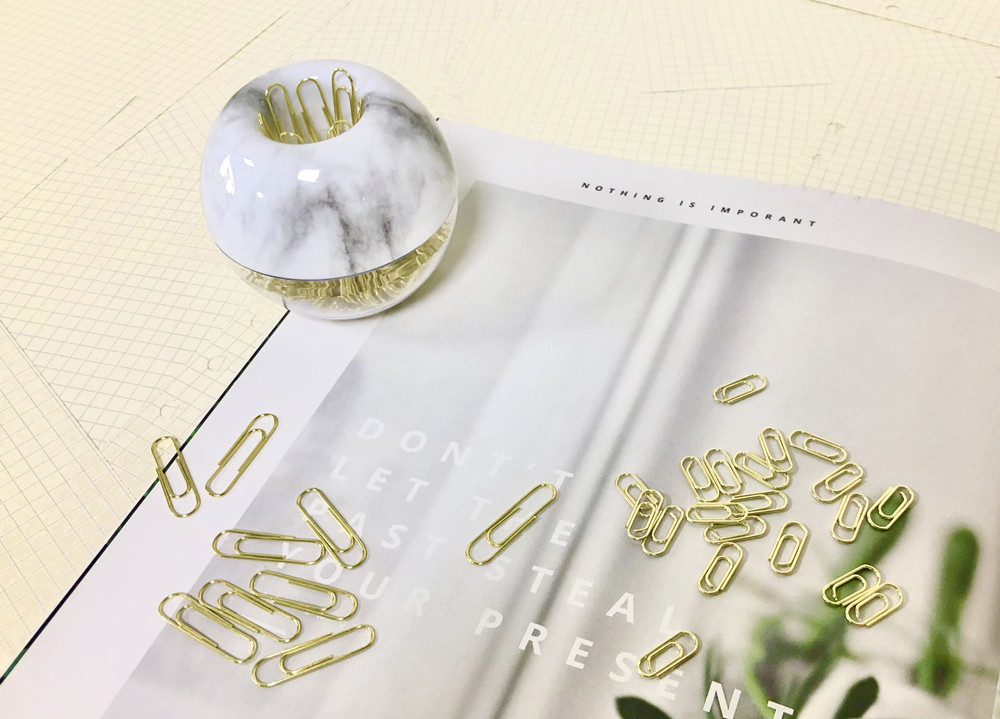 100 Gold Standard Paper Clips in Marble Tone Magnetic Paperclips Holders and 50 Golden Mini Paper Clip Set for Desk Organization