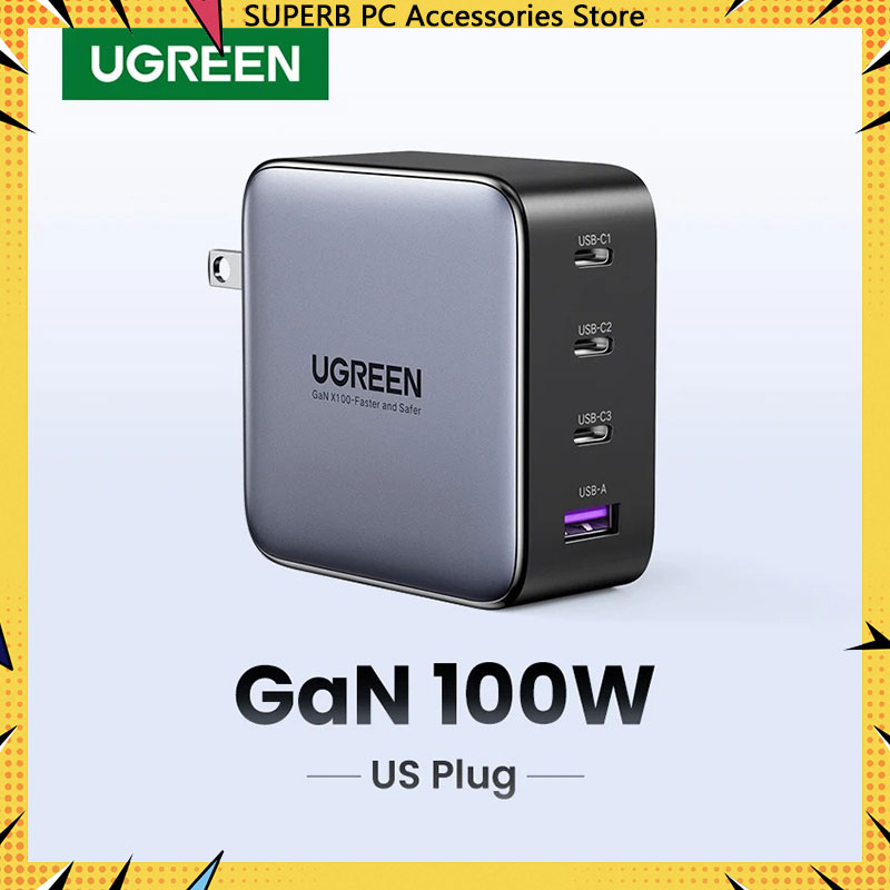 Ugreen 100w gan-oplader usb 14 c-oplader  qc4.0 snellader voor macbook, laptop, tablet 3.0 pd-snellader voor iphone 15 【us-stekker】