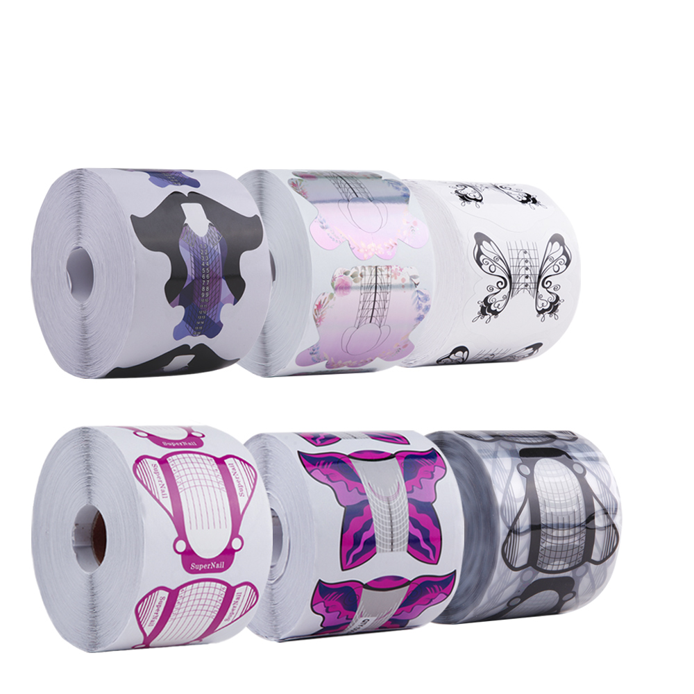 500 Uds puntas de extensión de uñas molde acrílico formas inferiores papeles de Gel de construcción plantilla de manicura herramienta francesa de fibra