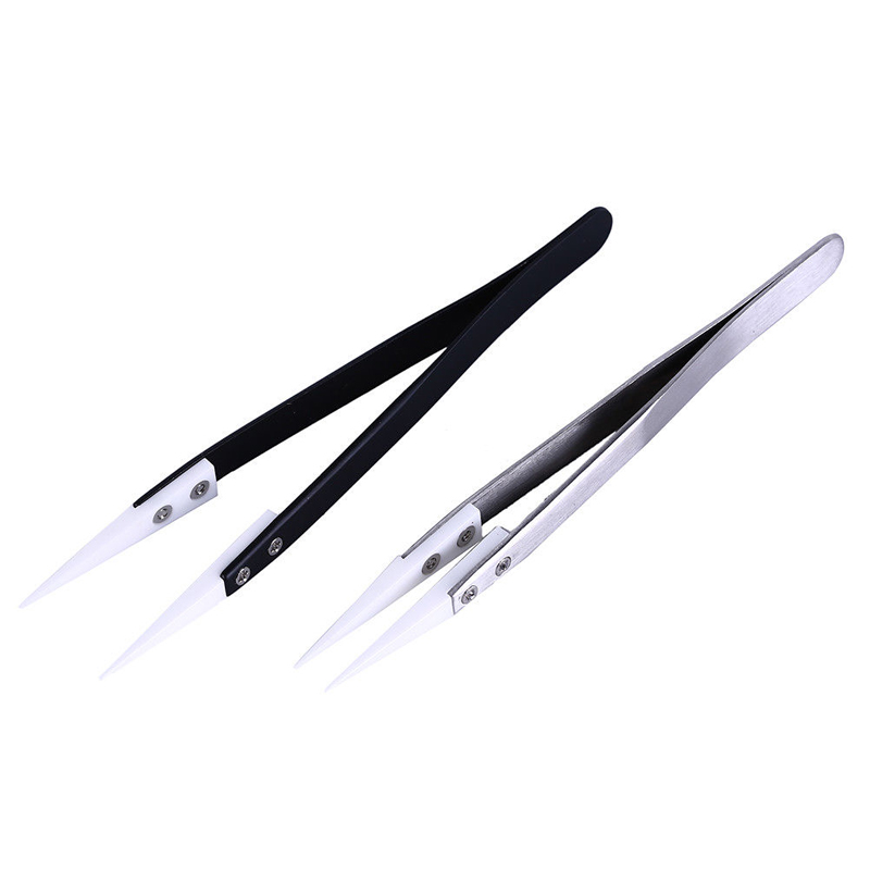 Pinzas de cerámica de punta recta para soldadura electrónica con pinzas negras de acero inoxidable