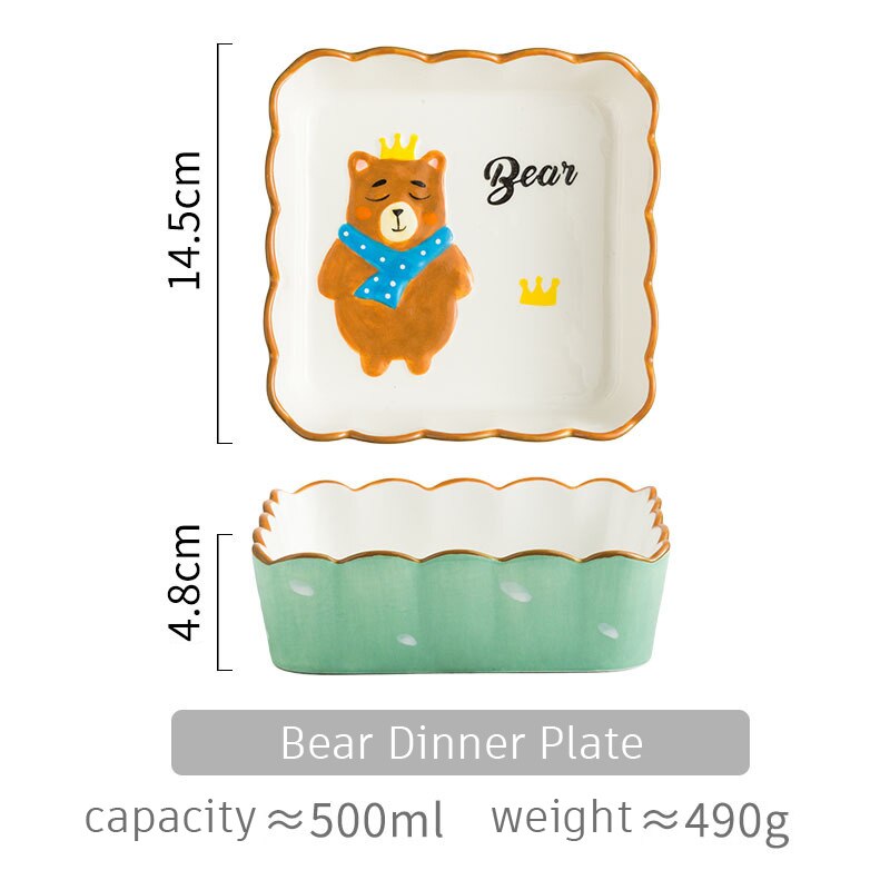 Cartoon style dinner plate barbecue plate salad plate ceramic dinner plate for children: Bear Dinner Plate