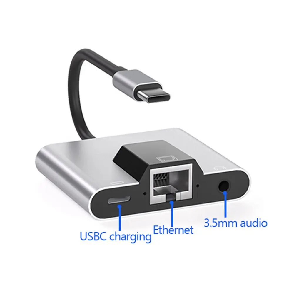 Type-C Naar Ethernet Lan Netwerkadapter Hub Usb C Naar 3.5Mm Audio Pd Snel Opladen Docking Station Voor Laptop Mobiele Telefoon Tablet