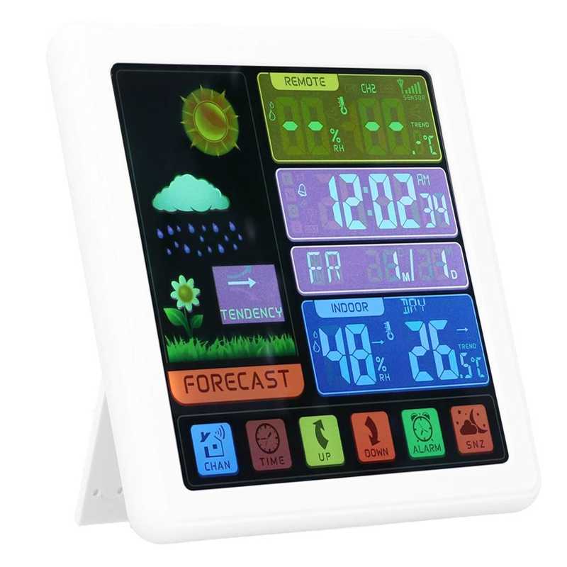 Wireless Weather Station Intelligent Touch Screen Thermometer Hygrometer With Sensor Color LCD Display Temperature Humidity