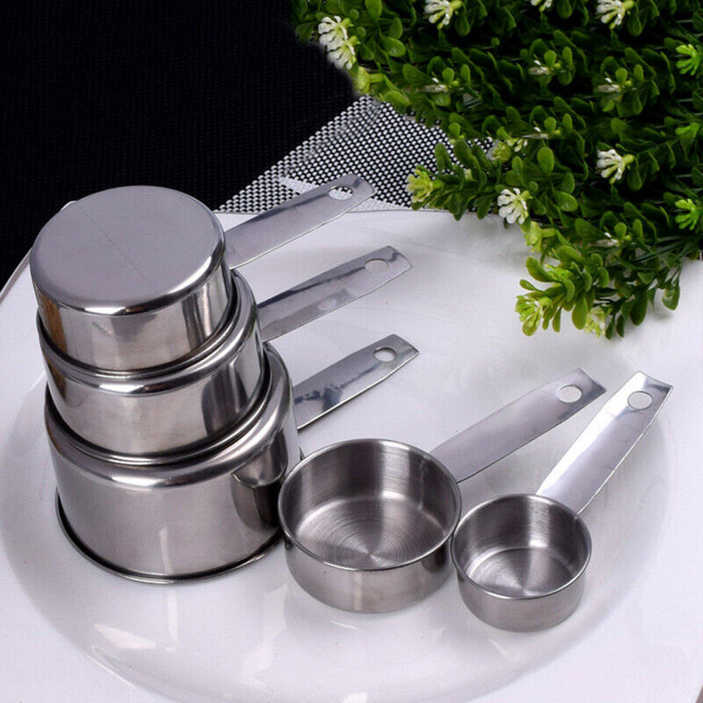 Set van 5 roestvrijstalen maatbekers en -lepels, keukenbakgadget, meetgereedschap, roestvrijstalen maatbekers