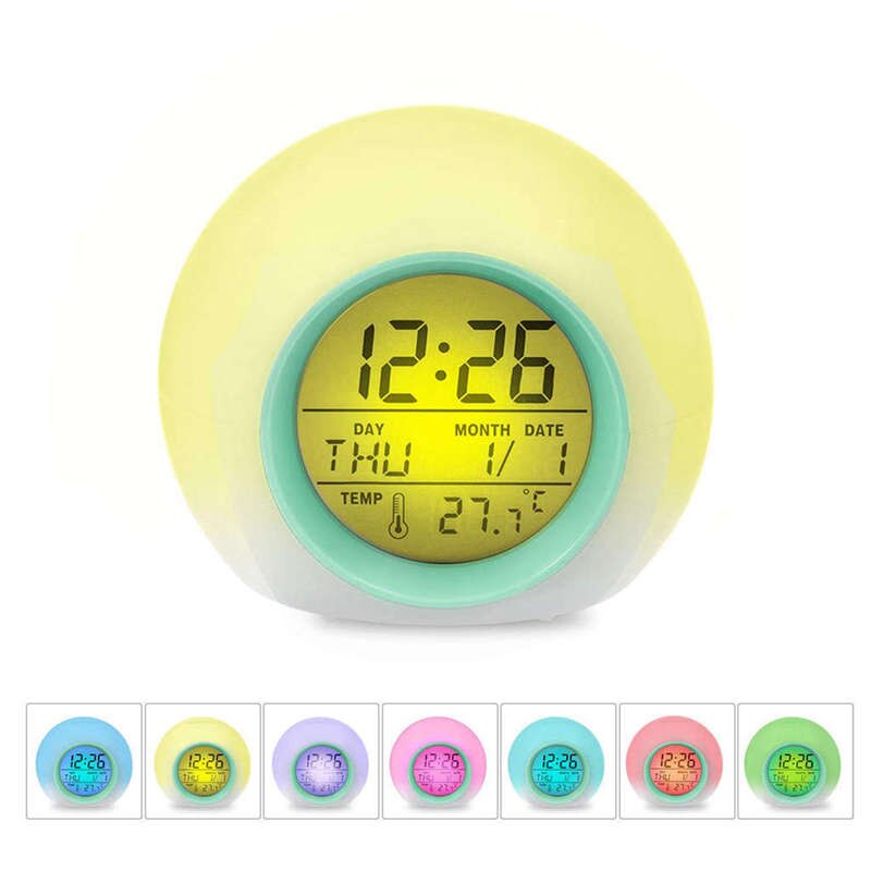Kids Alarm Clock - Wake Up Light Digital Clock With 7 Colors Changing, Press Control And Snooze Function For Bedrooms
