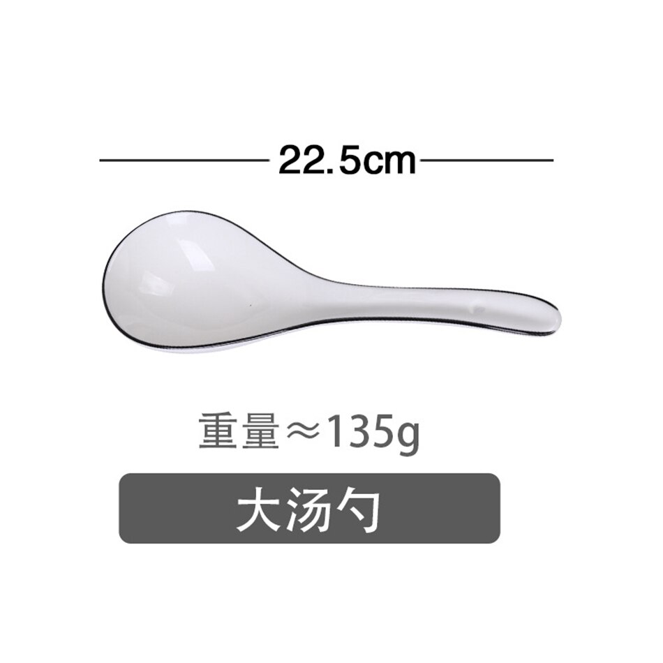 Europese stijl keramische serviesset borden eenvoudig zwarte rand zwarte lijn servies kommen en schalen restaurant diner: Grote lepel