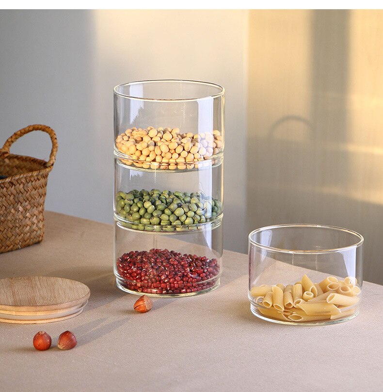 Tre lokk glass lufttett beholder kjøkken oppbevaringsflasker krukker matbeholder korn te kaffebønner flaske godterikrukkebeholdere