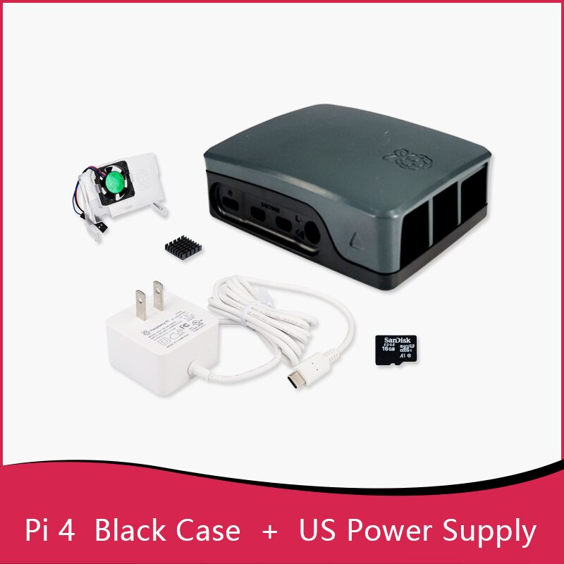 Oficial raspberry pi 4 caso raspberry pi 4 ventilador 15.3w USB-C fonte de alimentação da ue/eua/reino unido plug: CASE BLK-FAN-US PS