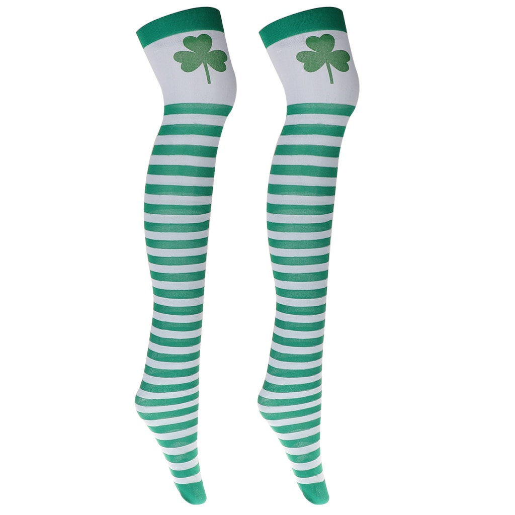 Irish Party White Green Stripes Clover Stockings Socks Irish St Patrick Day Ireland Party Stockings