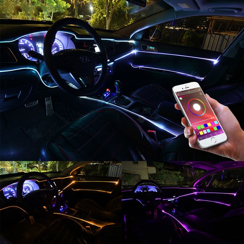 Niscarda 6M Bluetooth APP Controle Actieve EL Neon Draad Strip Licht RGB LED Decoratieve Dashboard Deur Sfeer Licht