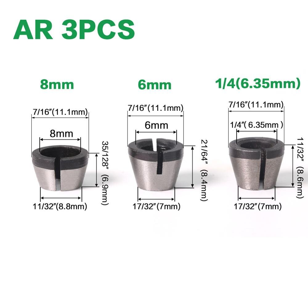 Adaptador de alta precisión de múltiples tipos, herramienta de enrutador de vástago de pinza, soporte de adaptadores de 6 mm / 6,35 mm / 8 mm