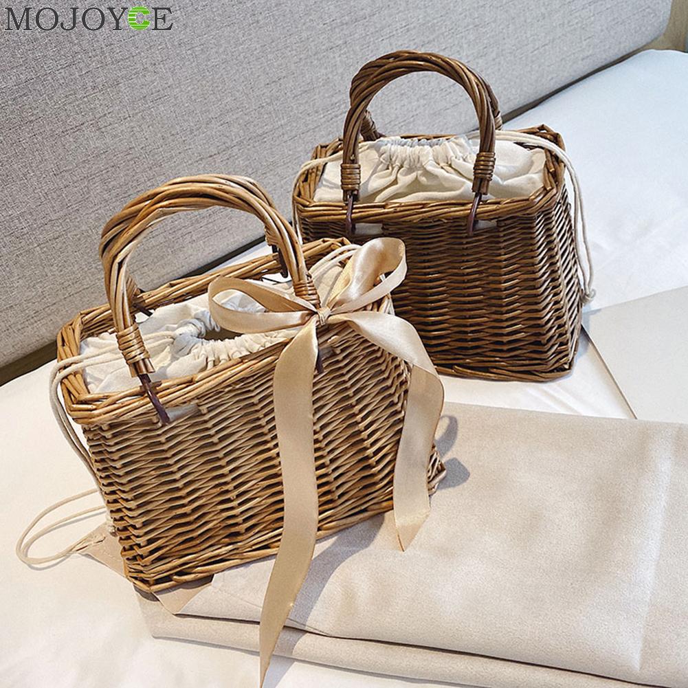 Håndlaget vevd stråveske kvinner kurv totes sommer bohem strand damer rotting strikket håndlaget kintted crossbody tote