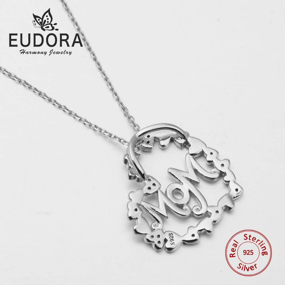 Eudora100 % 925 Zilveren Moeder Hart Hanger Ketting Met Clear Zirconia Choker Mode-sieraden Voor Dag Moeder CYD60