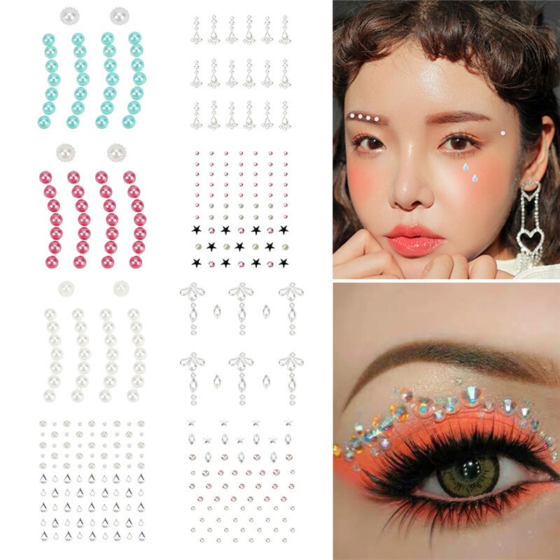 Tatuaje de diamante para mujer, delineador de ojos, sombra de ojos, pegatina facial, joya, maquillaje de ojos de cristal