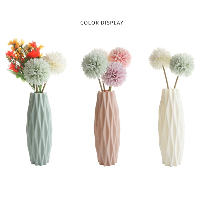 1Pcs PE Big Belly/Diamond/Tree Shape Vase Flower Imitation Ceramic Plastic Flower Vase Flower Basket Nordic Style