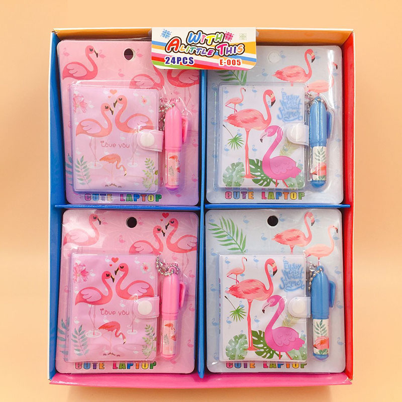 Unicorn Flamingo Kawaii Mini Notebook Ballpoint Pen Set with Pink and Purple Notepad Stationery for Children