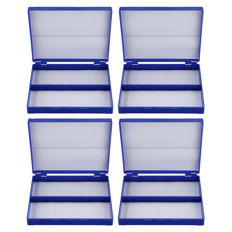 4X Royal Blue Plastic Rectangle Hold 100 Microslide Slide Microscope Box