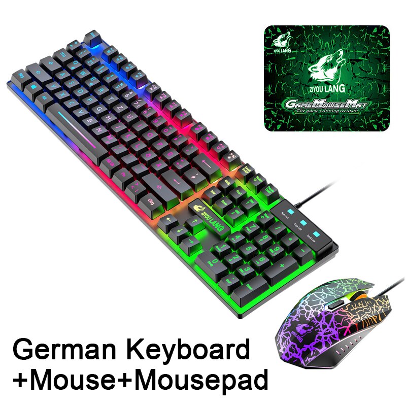 German Keyboard+Mouse+Mousepad Sets PC Gamer Keyboard RGB Backlit Keyboard 104 Keys Wired Keyboard Mause Gamer Gaming Mouse 2022
