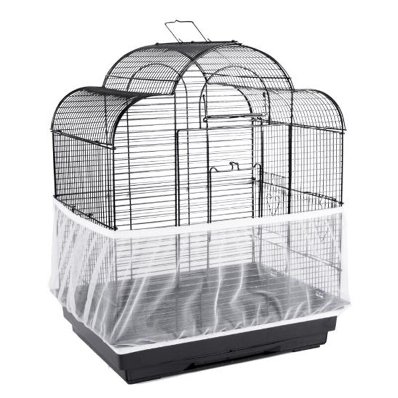 Nylon Mesh Bird Cage Cover Shell Skirt Net Easy Cleaning Seed Catcher Guard Bird Cage Accessories Airy Mesh Parrot Bird Cage Net: White / L