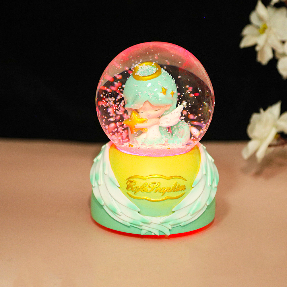 Kryształowa Kula Jednorożec z doprowadziło, Świecąca Muzyka, Kula Śnieżna, Pozytywka, Żywiczna Dekoracja na Biurko, Prezent dla Dziewczynek, Dzieci, na Boże Narodzenie, Urodziny: Burgundowy