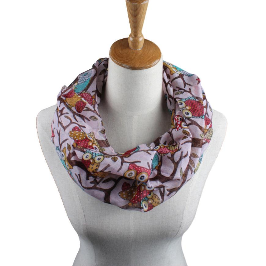 Feitong pañuelo foulard mujeres anillo Bufandas femenino patrón de búho impresión Echarpe para Mujer chal Wrap Bufandas Mujer invierno bufanda: Rosa