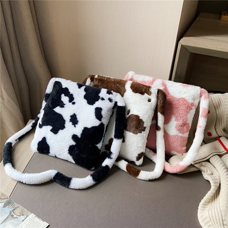 Leopard Print Crossbody Bags For Women Autumn Winter Plush Soft Shoulder Messenger Bags Ladies Fluffy Handbag And Purse