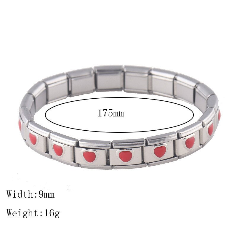 Femmes bijoux rouge amour coeur élastique énergie sport magnétique Germanium breloque italienne Bracelet acier inoxydable ST7