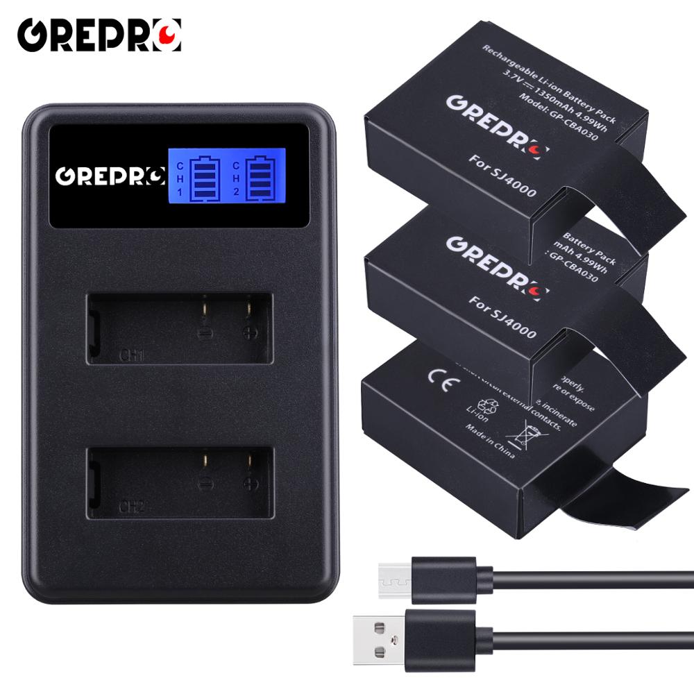 2 Pièces 1350mAh PG1050 SJ4000 PG900 batterie + LCD Double chargeur pour SJCAM SJ5000 SJ6000 SJ8000 M10 EKEN 4K H8 H9 GIT-LB101 GIT BA: 3Pcs set