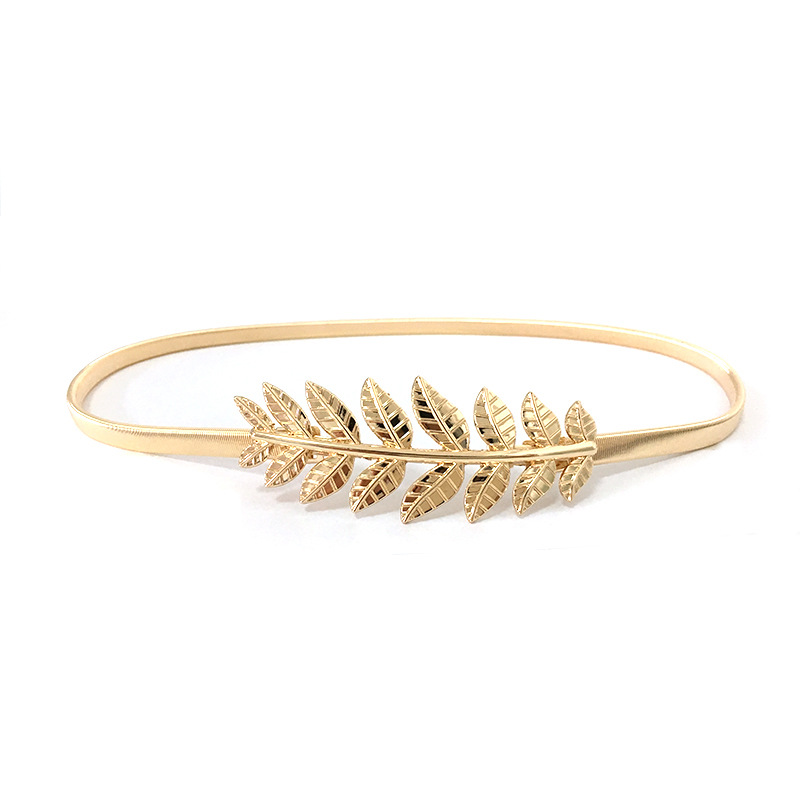 Cinturón elástico de Metal para mujer, cinturón de cadena de Color dorado y plateado, hebilla de hojas para mujer, vestidos con correa: gold