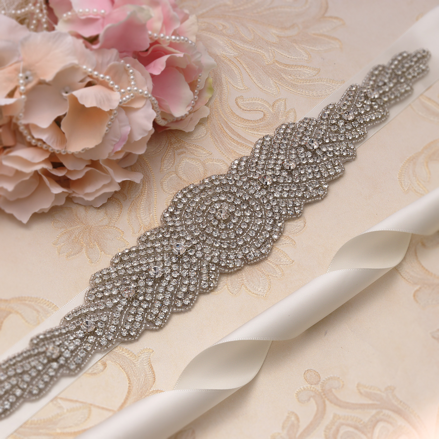 MissRDress Hand Perlen Hochzeit Gürtel Silber Kristall Braut Kleid Gürtel Strass Hochzeit Schärpen Für frauen Lange Kleider JK905