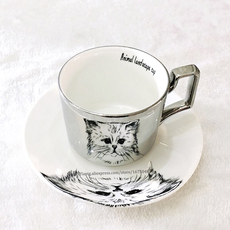 Luxus Knochen China Reflexion tasse Karikatur Katze anamorph tasse Tiger becher sterben Spiegel Sammlung Leopard becher