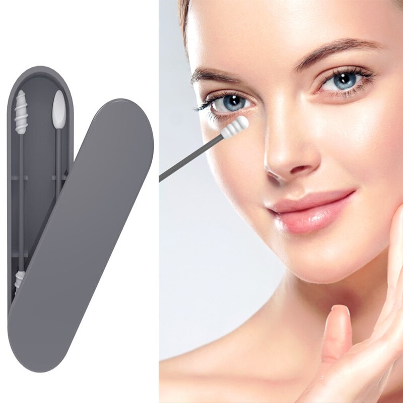 2Pcs/box Reusable Cotton Swab Portable Silicone Bud Swabs Sticks For Ear Cleaning Makeup Removing Double Head Makeup Accessories