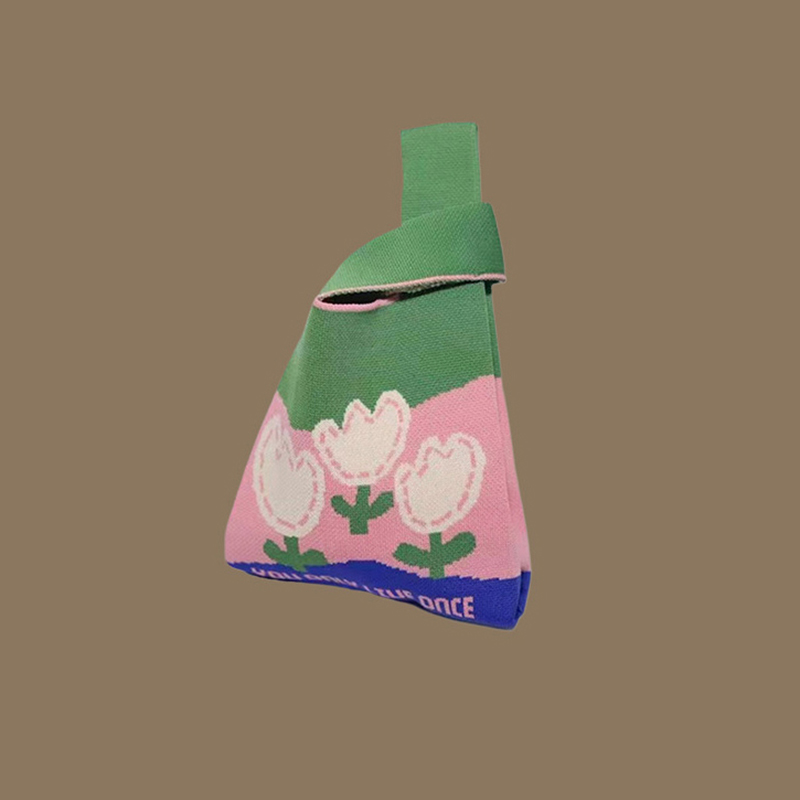 Mini bolso de muñeca con nudo para mujer, bolsos de mano de punto hechos a mano, bolso de mano informal coreano, bolsos de compras reutilizables