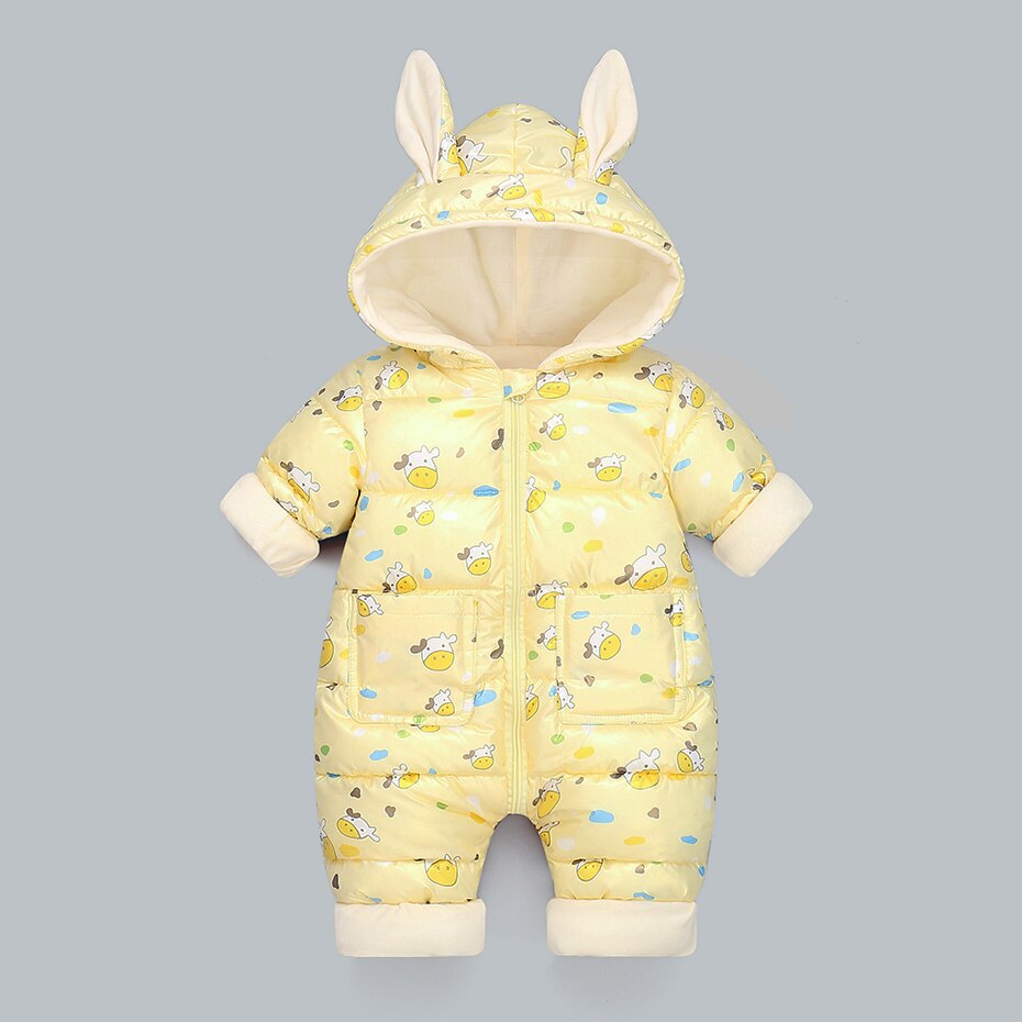 Pelele cálido para bebé, ropa gruesa de algodón con capucha, mono de dibujos animados para niño y niña de 0 a 24 meses, otoño e invierno, novedad de: YELLOW / 5-10M