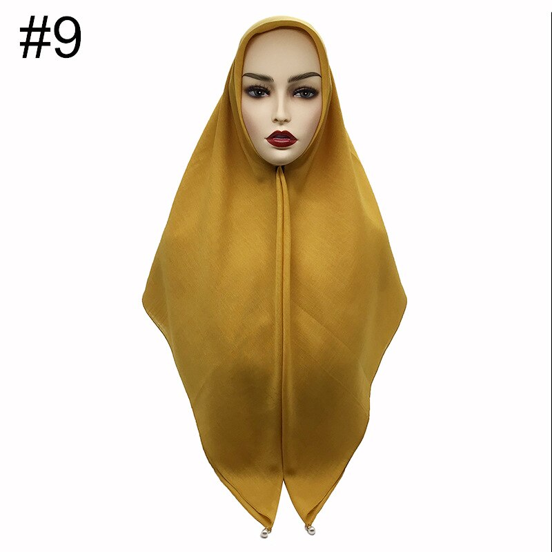 Vierkante hoofddoeken hangen grote parels dames moslim hijab viscose katoen maleisië hoofddoek tulband wrap 110 x 110cm: 9 mosterdgele