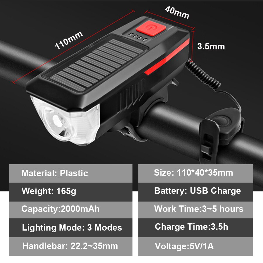 NEWBOLER 350 Lumen Solar Fahrrad Licht Vorne USB Aufladbare LED Fahrrad Lichter Glocke Wasserdicht Radfahren Lampe Scheinwerfer Rücklicht Set