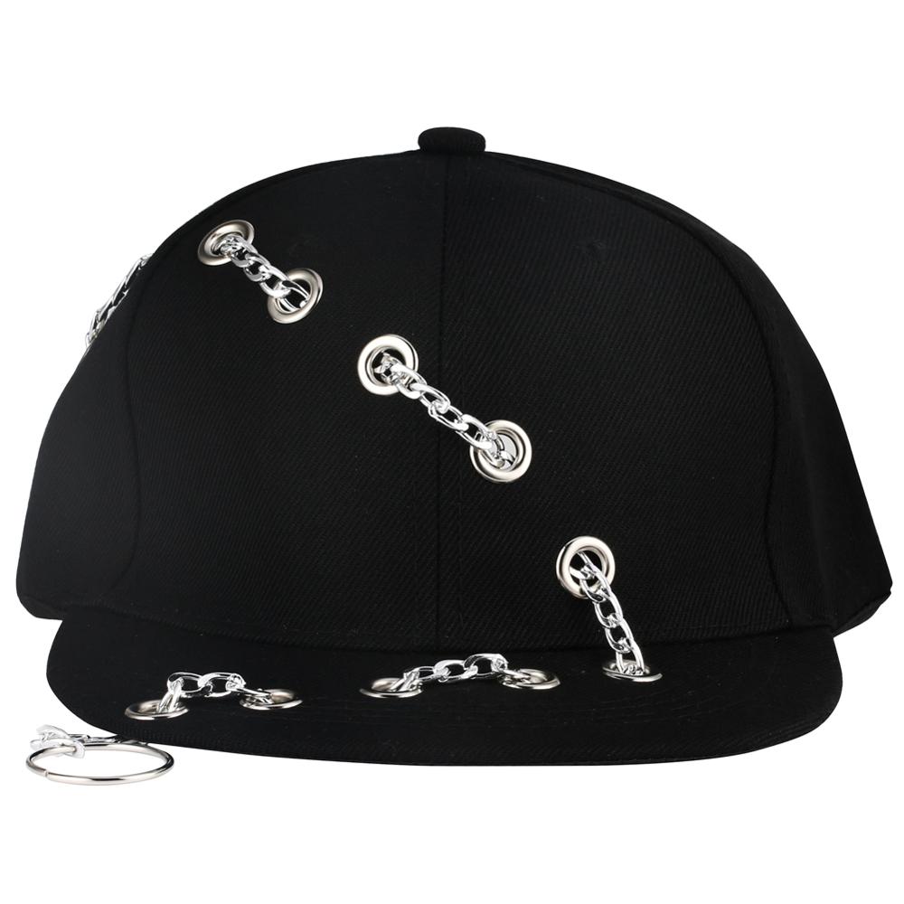 Punk Hats Iron Ring Chain Hip Hop Cap Baseball Caps Black Punk Style Snapback Hats Metal Chain Trucker Hat for Men Women Bone