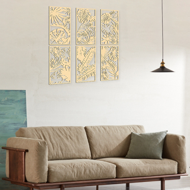 Decoración de pared artística hueca de madera 3D, planta de hoja de palma tallada en madera bohemia, adornos colgantes de pared, decoración Vintage para el hogar y la Oficina