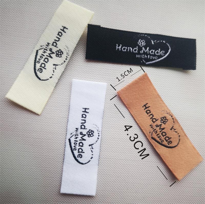Etiquetas hechas a mano para juguetes, Etiquetas bordadas, no se decolora, bolsa de tela hecha a mano con etiqueta de amor, 100 Uds.