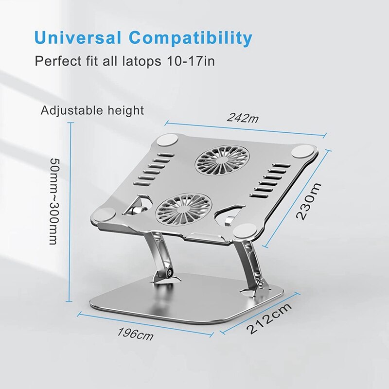 Laptop Stand,Adjustable Computer Stand with USB Cooling Fan and Heat-Vent, Ergonomic Height Angle Riser Compatible