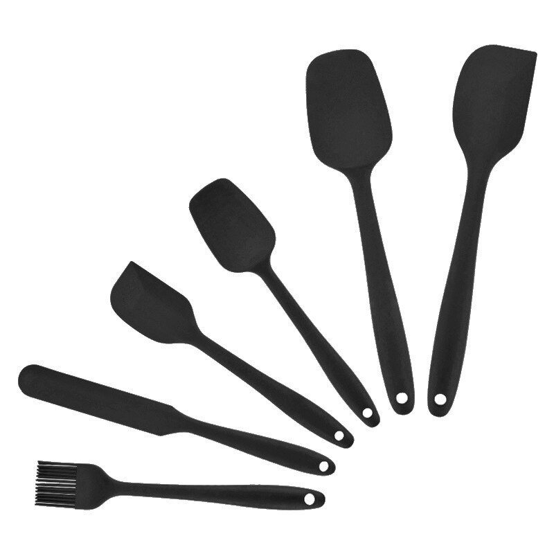 12/6 pièces Silicone cuisine ustensiles de cuisine outils ensemble spatule pelle cuisson ustensiles de cuisine ustensiles de cuisine accessoires de cuisine Gadgets: black 6pcs