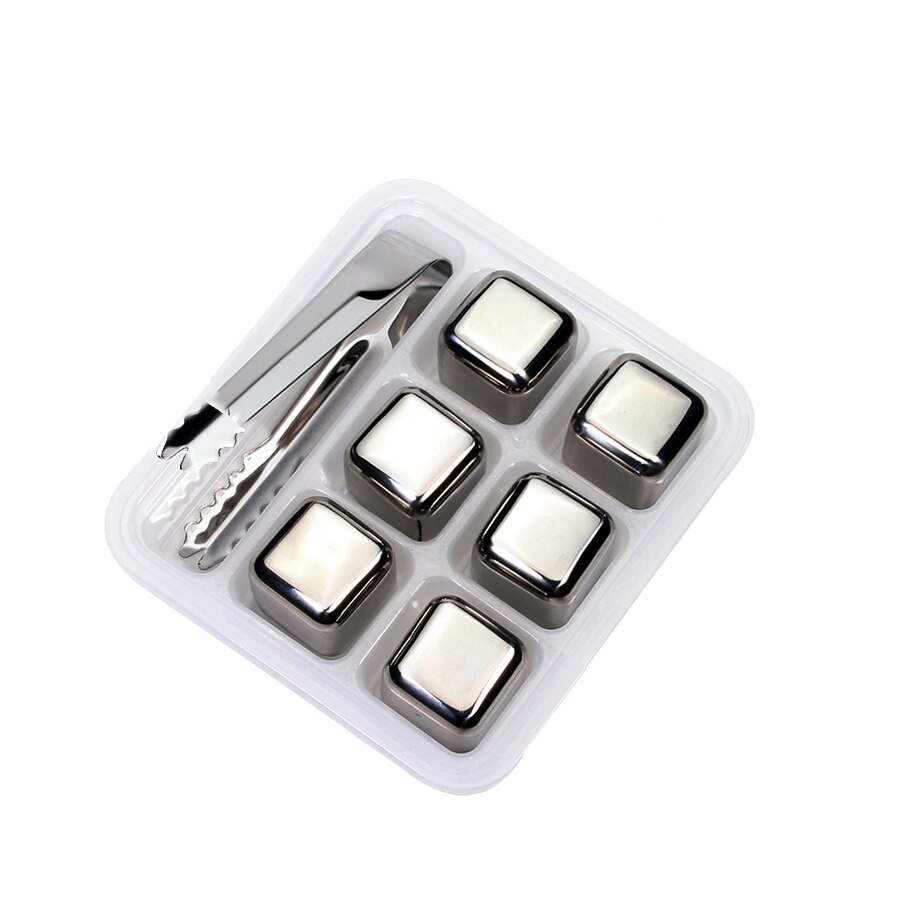 Cubitos de hielo de acero inoxidable, piedras de enfriamiento reutilizables para vino de whisky, mantenga su bebida fría más tiempo, paso de prueba SGS: 6 Pack with Tongs
