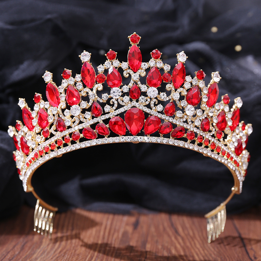 Barokke blauwgroene opaal bruiloft kroon met kam kristal koninklijke koningin bruids tiara's grote strass optocht diadeem hoofdaccessoires: Gerhodineerd