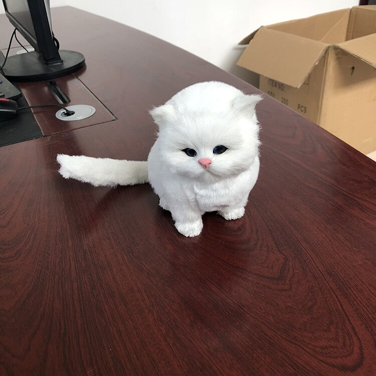Leuke Simulatie Kat Knuffel Met Geluid Mooie Simulatie Dier Pop Cadeau Voor Kinderen Home Decoratie: All White