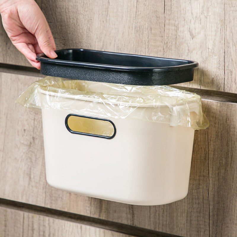 Cubo de basura de pared para cocina, colgador para puerta de armario pequeño para el hogar, papelera de plástico para Baño