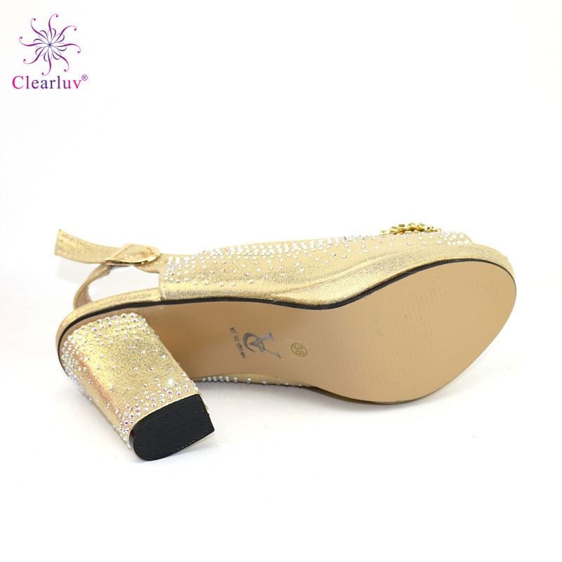 Zomer Speciale Arrivals Gold Kleur Bijpassende Schoenen En Tas Set In Hakken Bijpassende Schoenen En Tas Set voor Party